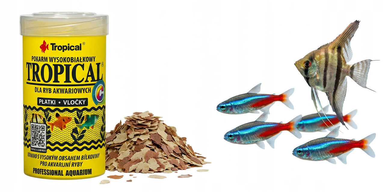 Wysokobiałkowy podstawowy pokarm w płatkach dla ryb akwariowych TROPICAL