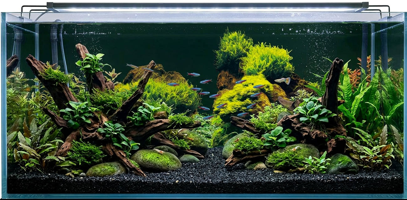 Tło do akwarium dwustronne Skały / Rośliny Aqua Nova