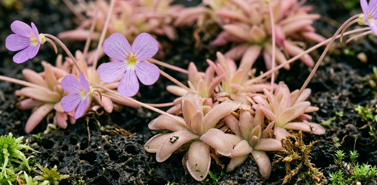 Pinguicula 'Aphrodite clone mini' - roślina owadożerna tłustosz miniaturowy do terrarium